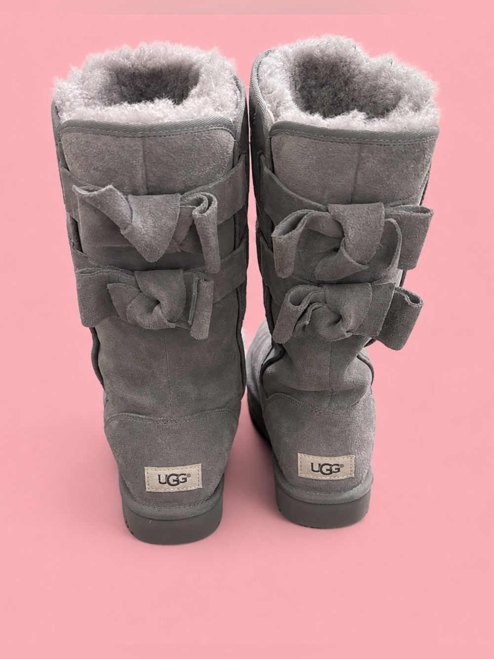 UGG Gray Winter Boots with Plush Lining and Bows - Picture 3 of 6